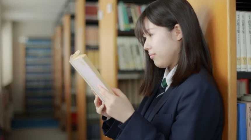 図書館で本を読む生徒