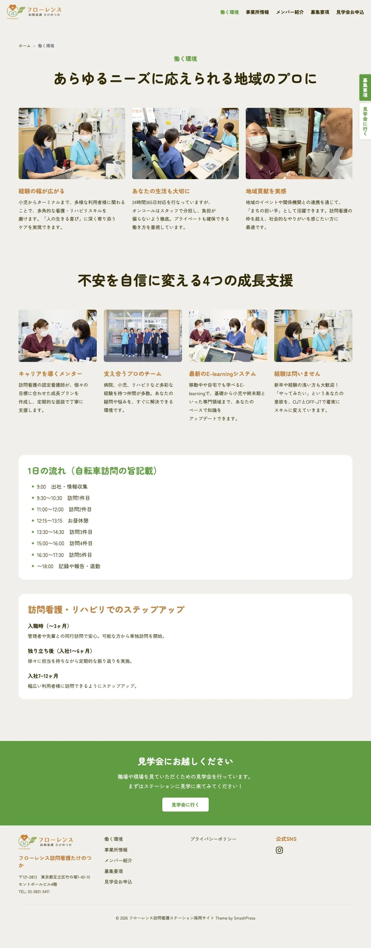 フローレンス採用サイト「働く環境」の公開画面